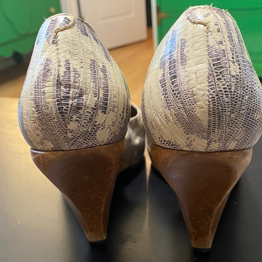Schuler and Sons for Anthropologie Snakeskin Cutout Wedge Heels - Picture 5 of 12